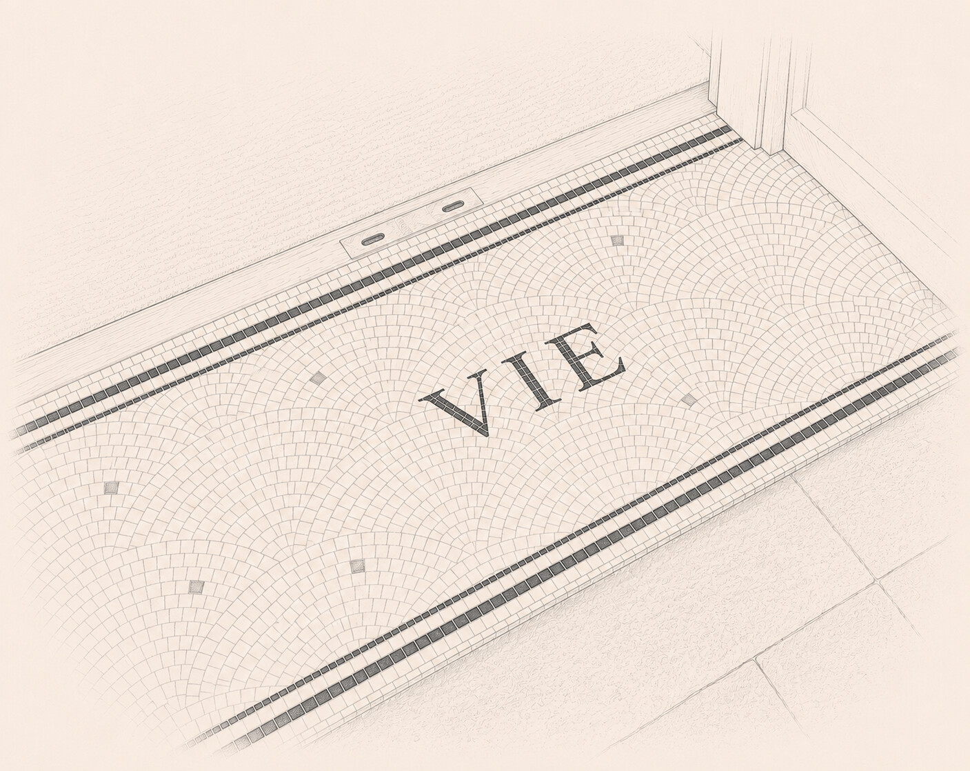 Illustratie van de VIE-tegel bij de ingang.