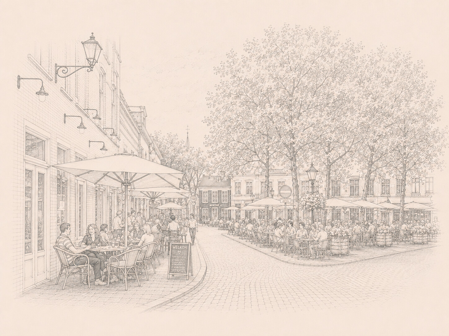 Illustratie van een terras in het Ginneken, Breda.